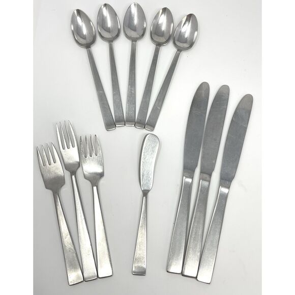 SOLA CORA Flatware Lot MCM HOLLAND STAINLESS STEEL Set Of 12 Forks Knives Spoons - Picture 1 of 15